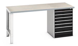 Bott Cubio Pedestal Bench with Lino Top & 7 Drawers - 2000mm Wide  x 900mm Deep x 940mm High. Workbench consists of the following components... 940mm High Benches